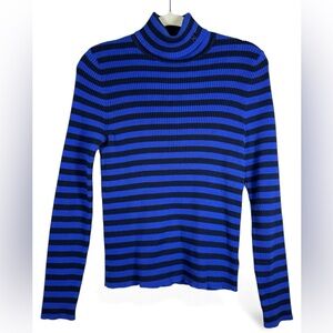 LAUREN RALPH LAUREN Vintage Y2K  Blue /Navy Striped Ribbed Turtleneck Preppy
